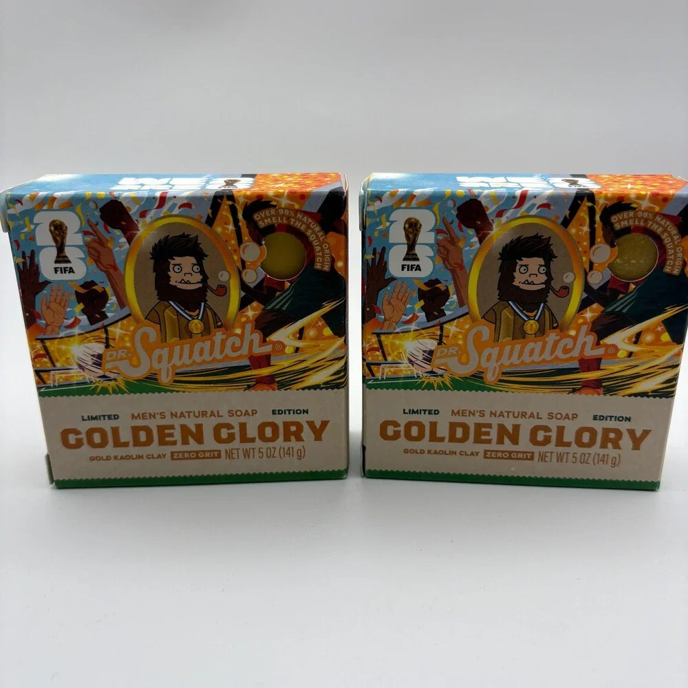 Dr‎ Squatch Golden Glory Soap 2 Pack Limited Edition FIFA World Cup 5oz Bar New